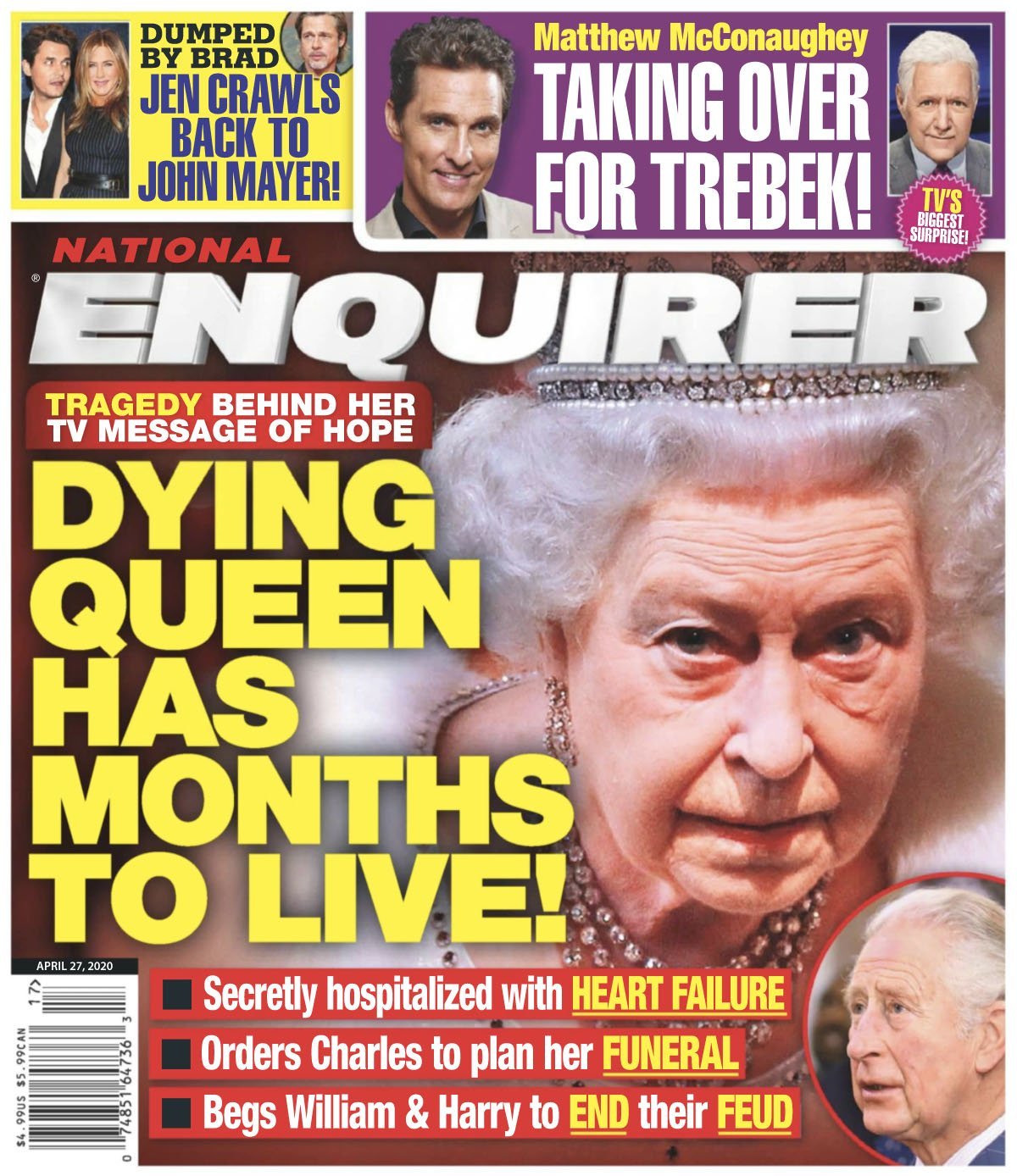 Queen Elizabeth on the cover of the April 27 2020 of the National Enquirer