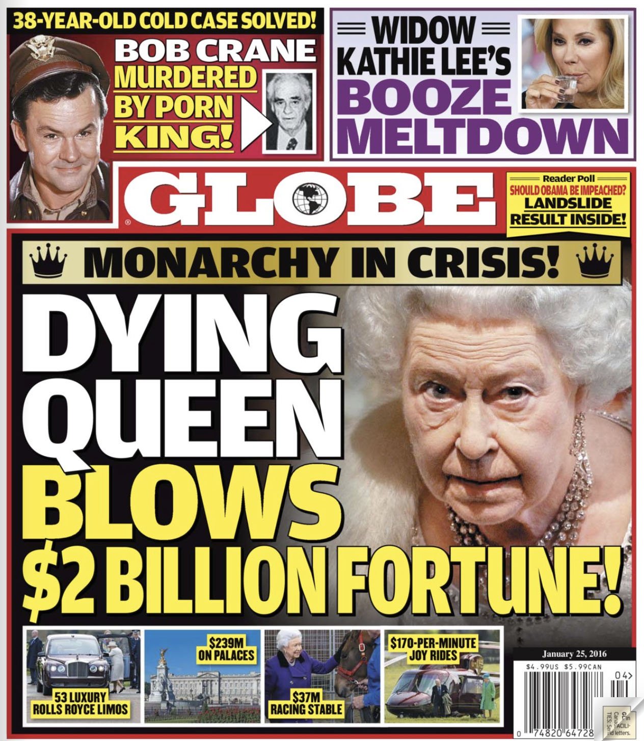 Queen Elizabeth on the cover of the Globe in January 2016