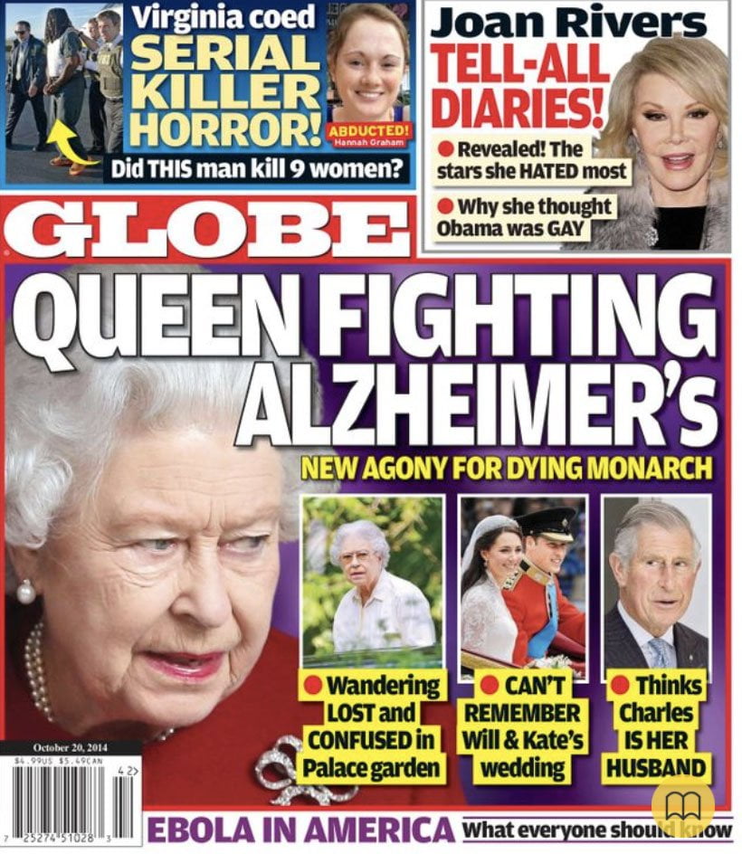 Queen Elizabeth on the cover of the Globe in October 2014