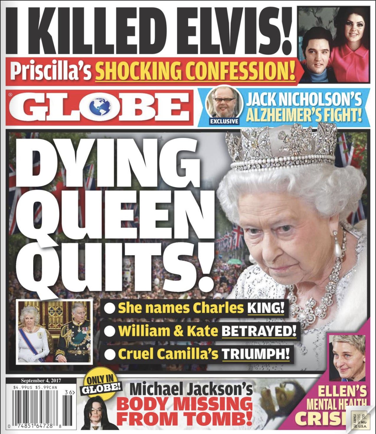Queen Elizabeth on the cover of the Globe in September 2017