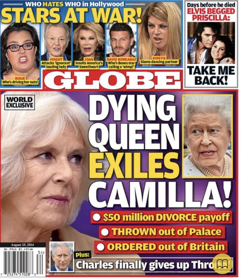 Queen Elizabeth on the cover of the Globe in August 2014