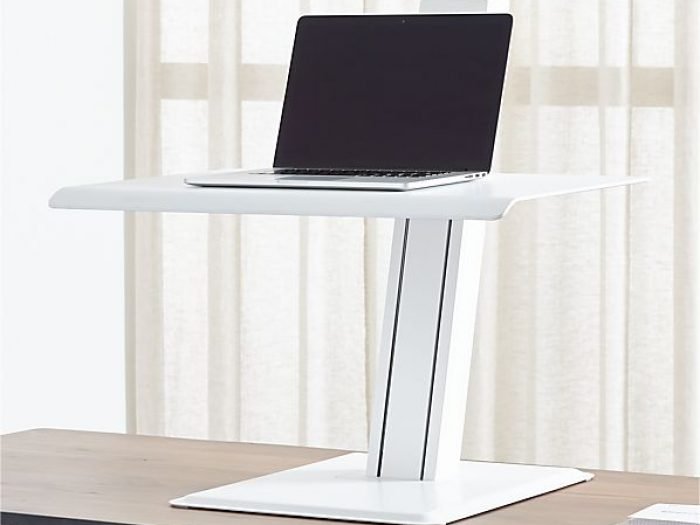 crate and barrel white work from home standing desk 