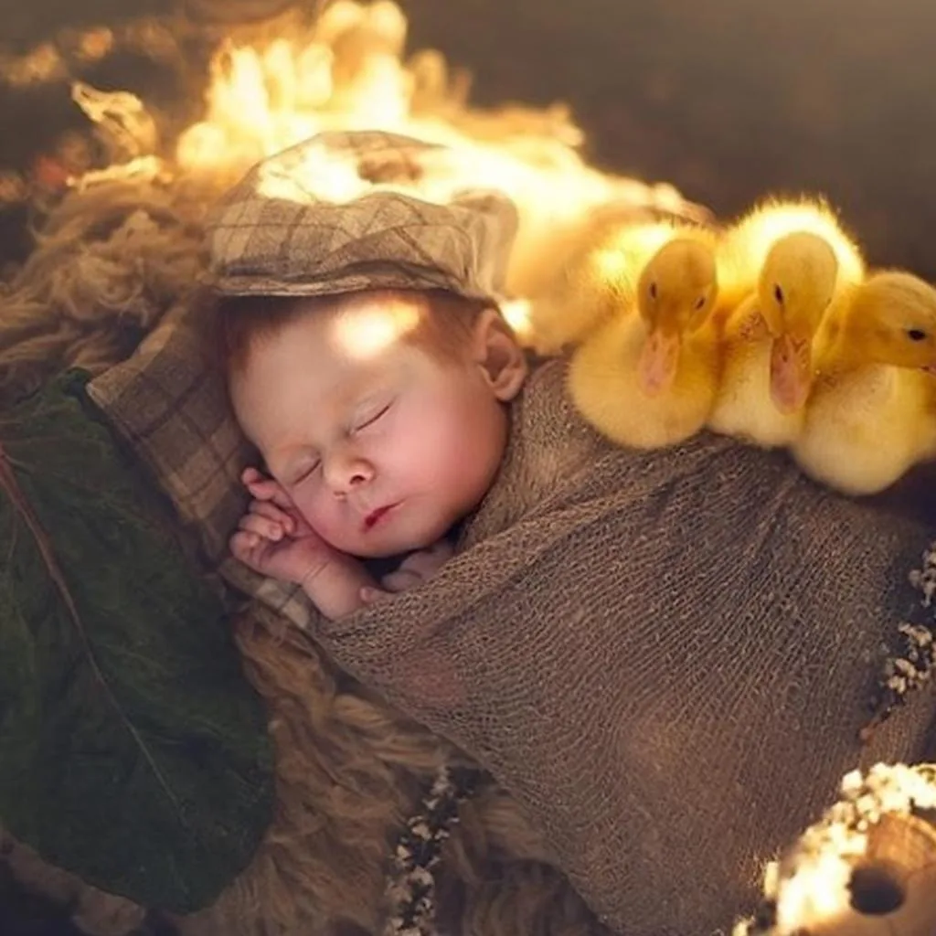 Enchanting Images of Newborn Infants Snuggling with Baby Animals